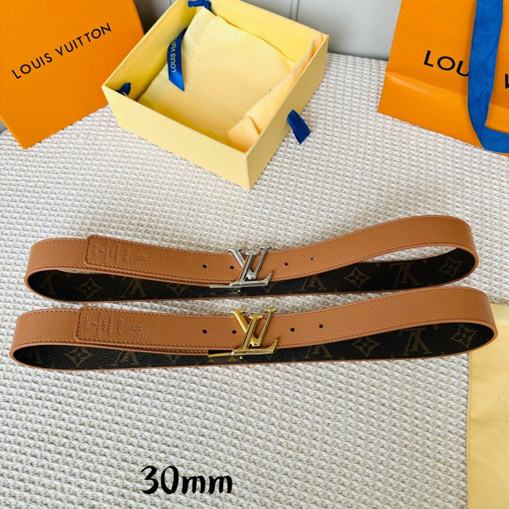 LOUIS VUITTON LV Initiales 30mm Reversible Belt Silver Rotating Buckle Tan Brown Leather