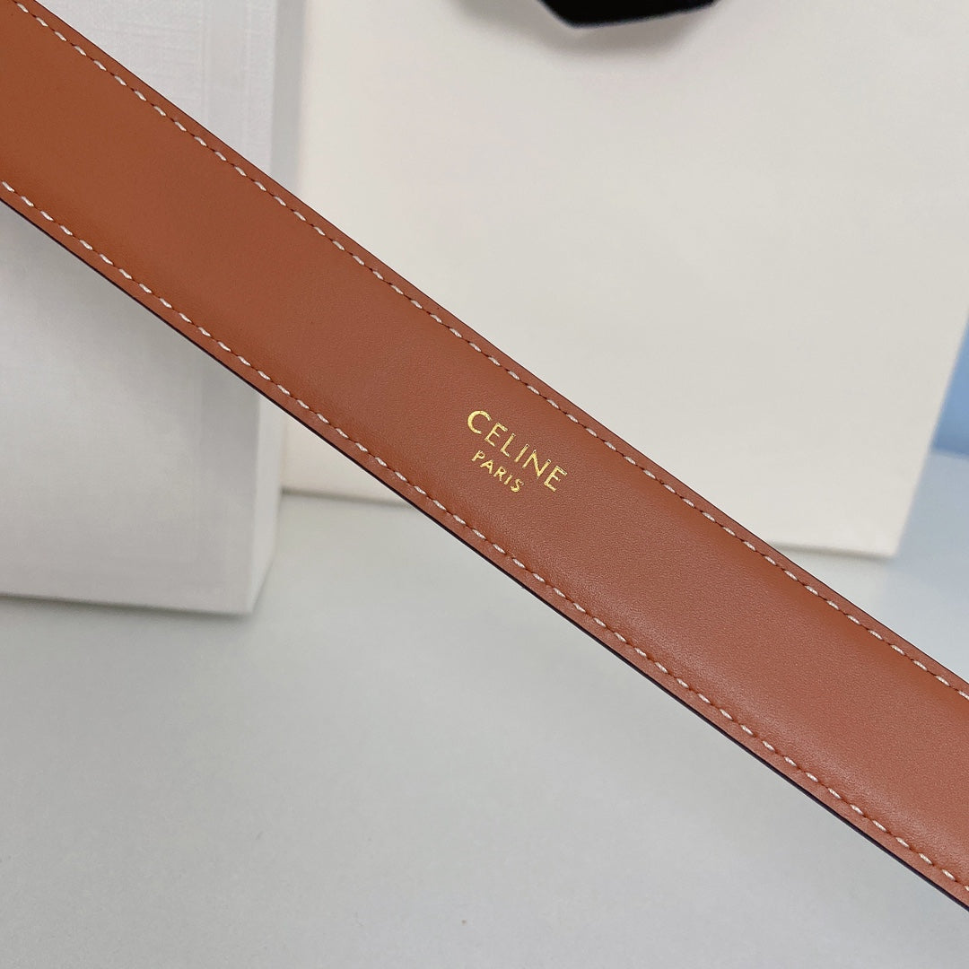 CELINE Medium Spike Belt 25mm Tan Calfskin Loop Gold Ghw