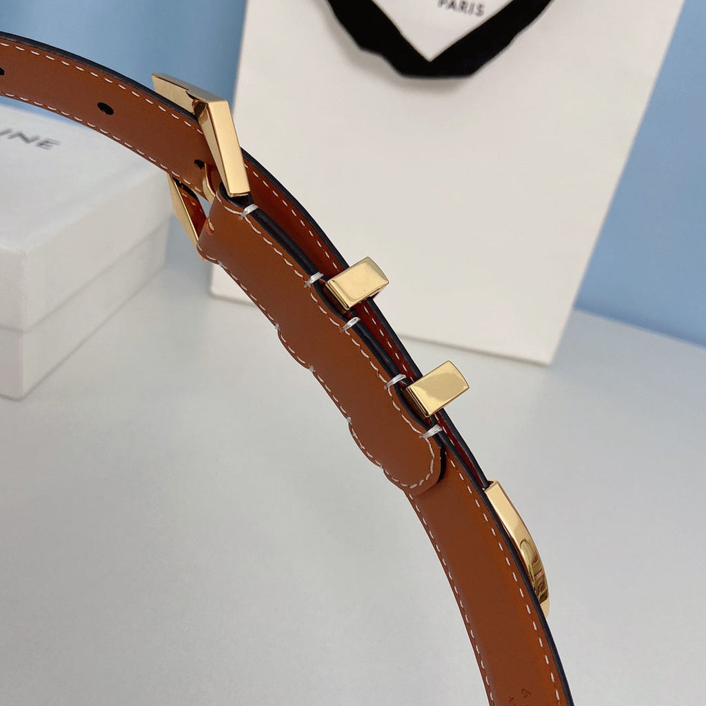 CELINE Medium Spike Belt 25mm Tan Calfskin Loop Gold Ghw
