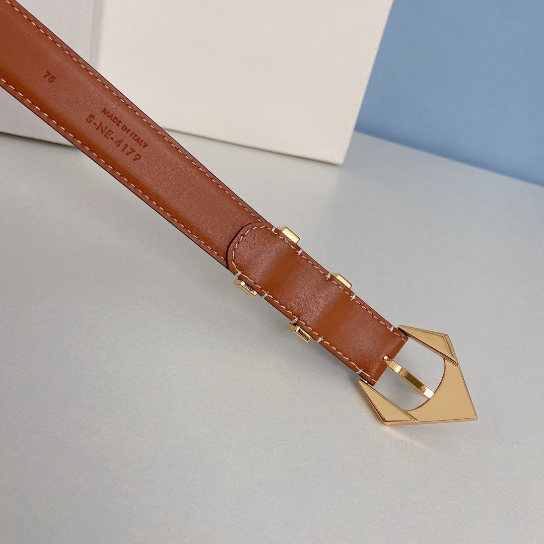CELINE Medium Spike Belt 25mm Tan Calfskin Loop Gold Ghw