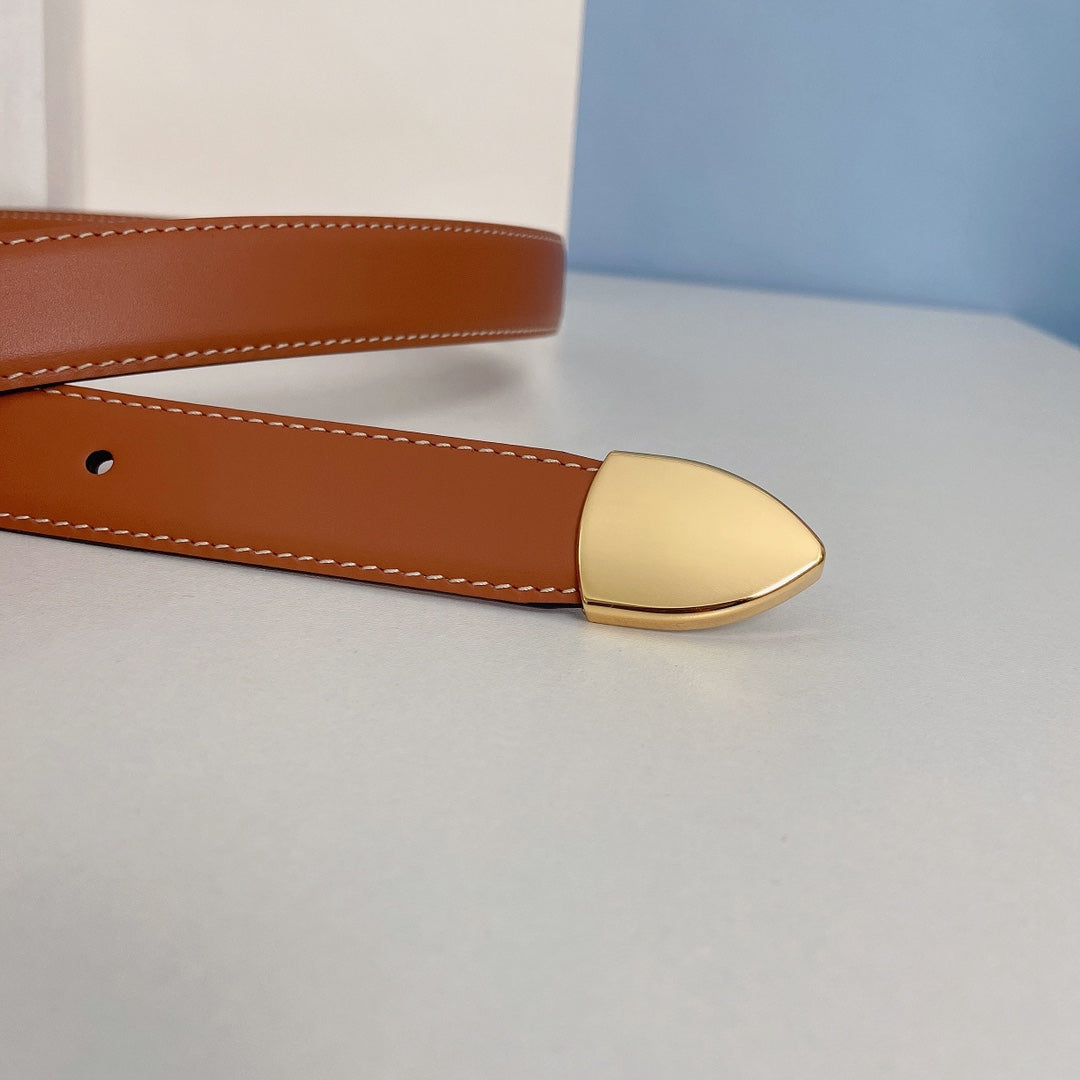 CELINE Medium Spike Belt 25mm Tan Calfskin Loop Gold Ghw