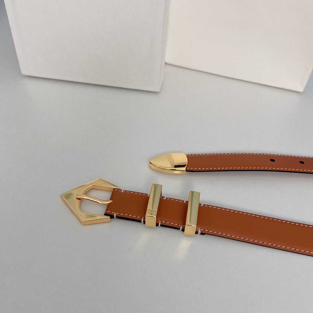 CELINE Medium Spike Belt 25mm Tan Calfskin Loop Gold Ghw