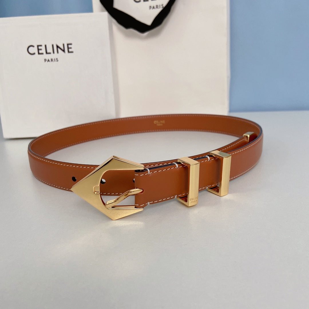 CELINE Medium Spike Belt 25mm Tan Calfskin Loop Gold Ghw