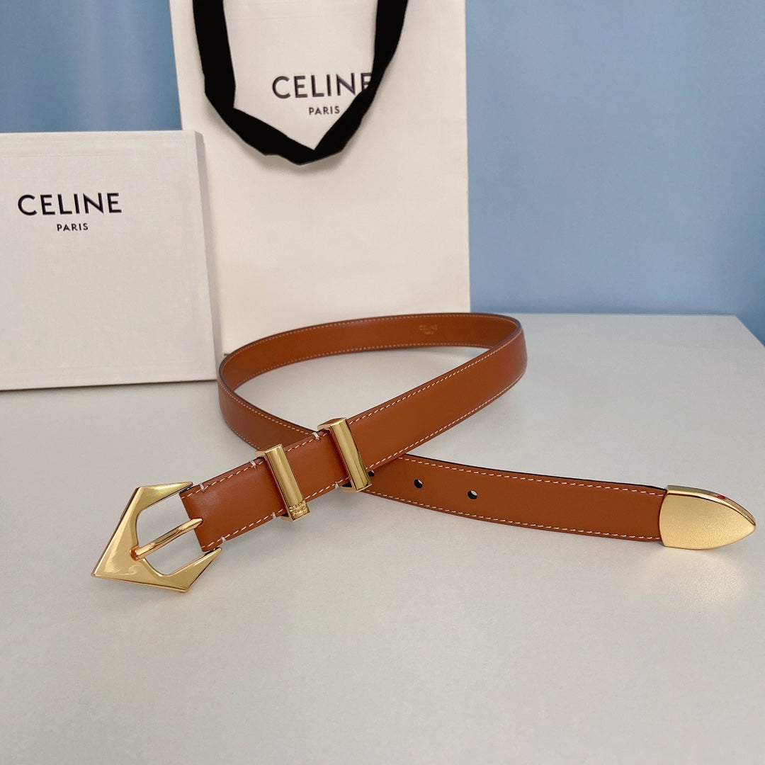 CELINE Medium Spike Belt 25mm Tan Calfskin Loop Gold Ghw