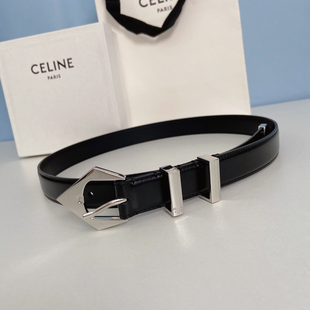 CELINE Medium Spike Belt 25mm Black Calfskin Loop Silver Shw