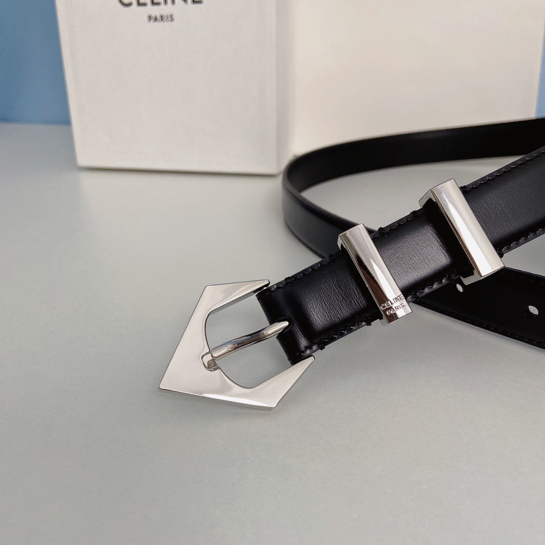 CELINE Medium Spike Belt 25mm Black Calfskin Loop Silver Shw