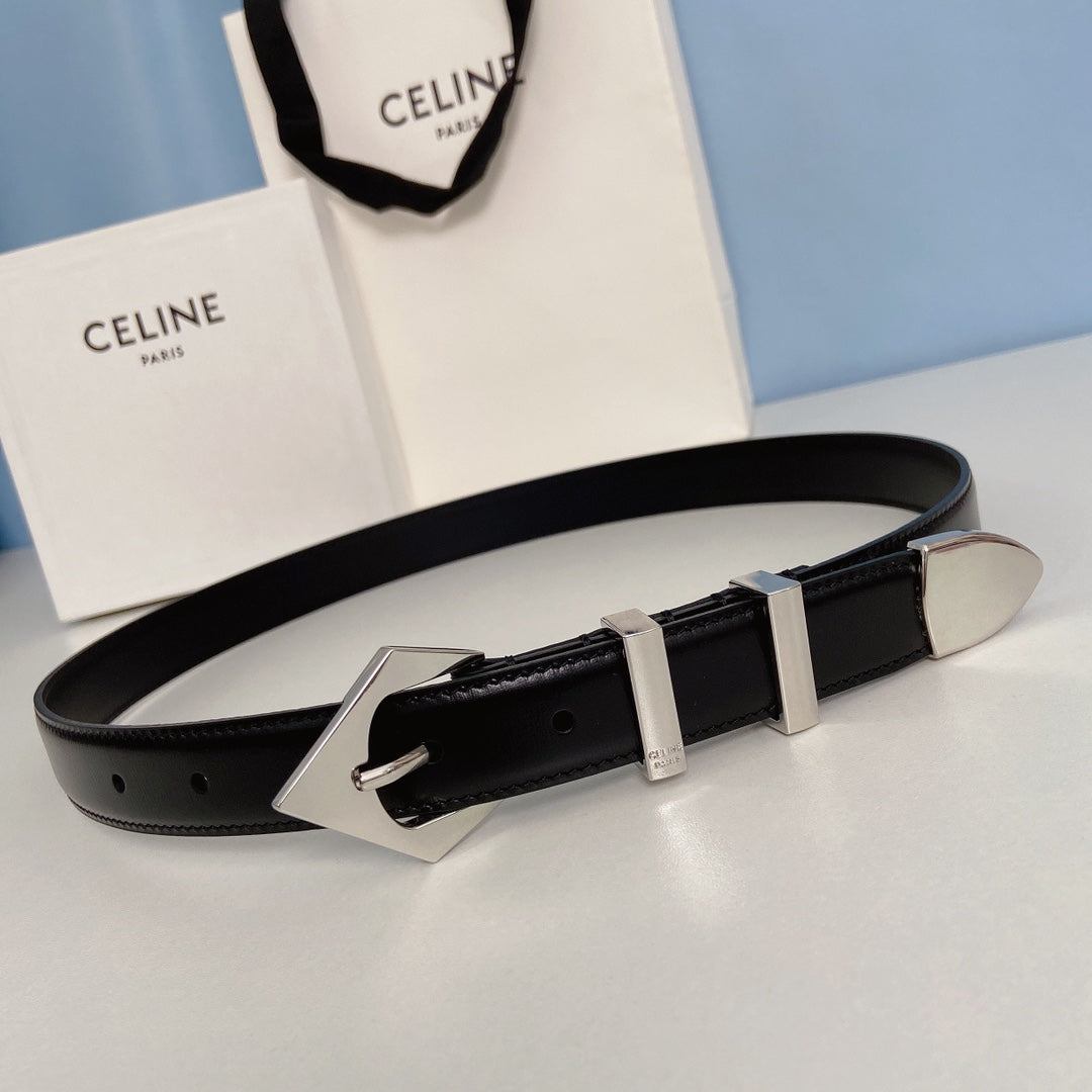 CELINE Medium Spike Belt 25mm Black Calfskin Loop Silver Shw