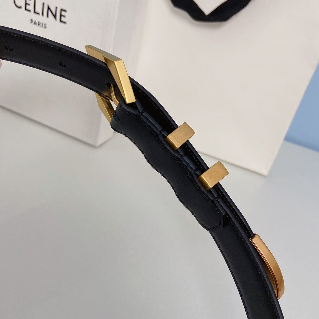 CELINE Medium Spike Belt 25mm Black Calfskin Loop Gold Gold Finishing