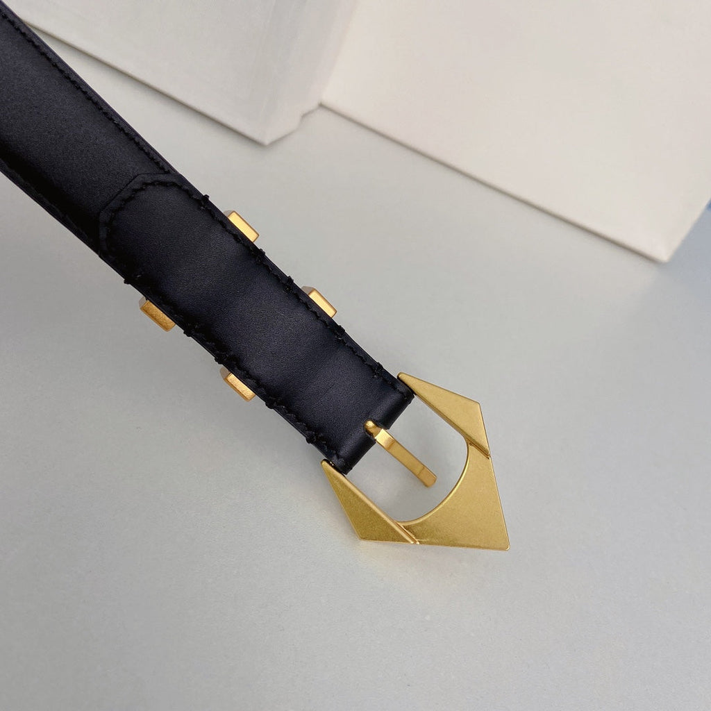 CELINE Medium Spike Belt 25mm Black Calfskin Loop Gold Gold Finishing