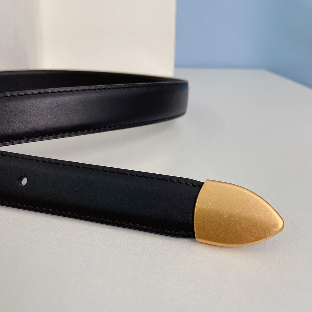 CELINE Medium Spike Belt 25mm Black Calfskin Loop Gold Gold Finishing