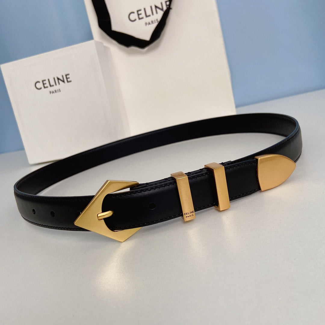 CELINE Medium Spike Belt 25mm Black Calfskin Loop Gold Gold Finishing