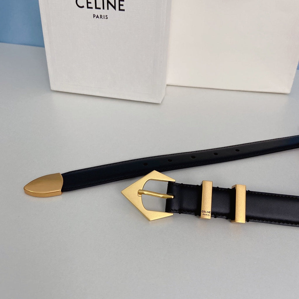 CELINE Medium Spike Belt 25mm Black Calfskin Loop Gold Gold Finishing