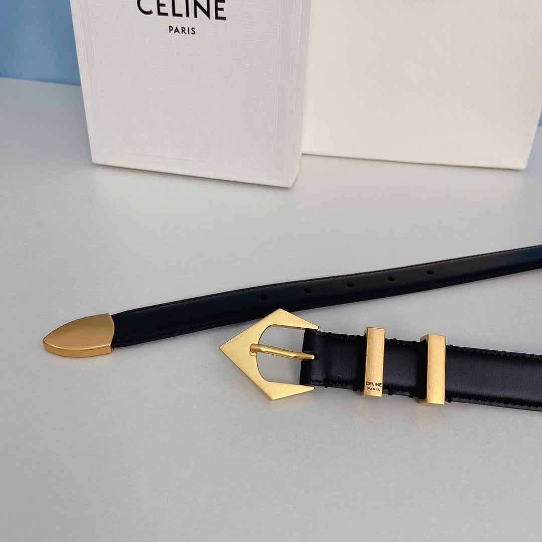 CELINE Medium Spike Belt 25mm Black Calfskin Loop Gold Gold Finishing