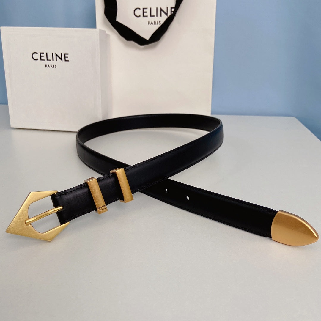 CELINE Medium Spike Belt 25mm Black Calfskin Loop Gold Gold Finishing