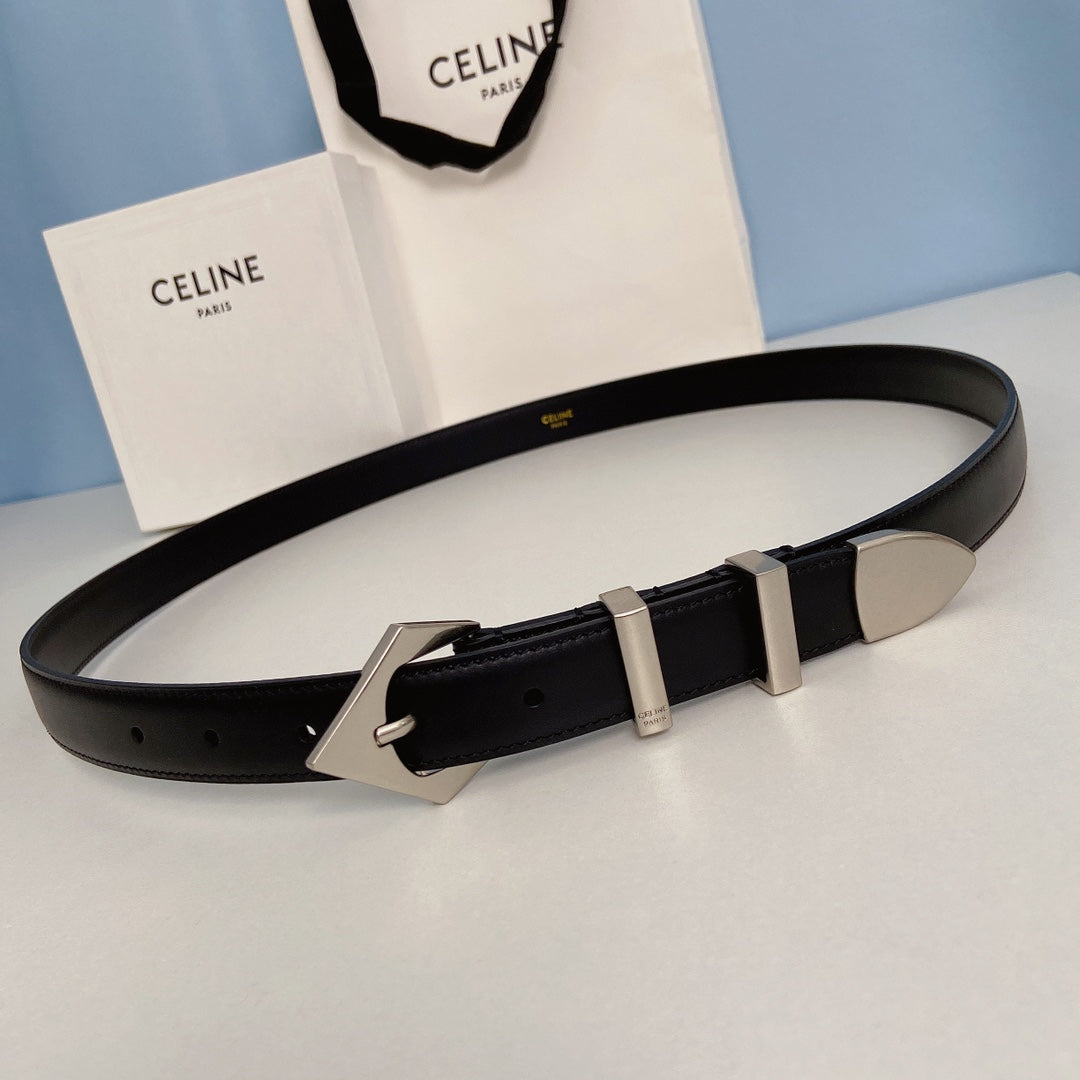 CELINE Medium Spike Belt 25mm Black Calfskin Loop Silver Silver Finishing