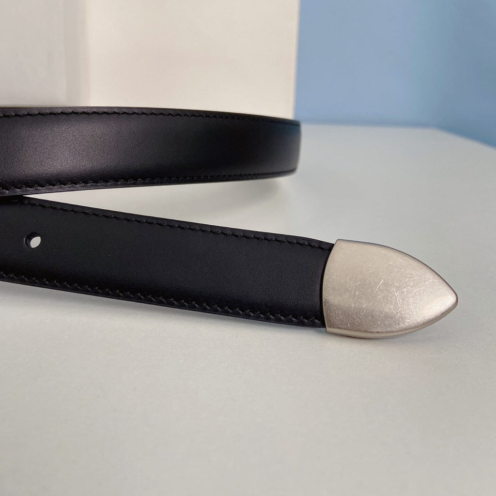 CELINE Medium Spike Belt 25mm Black Calfskin Loop Silver Silver Finishing