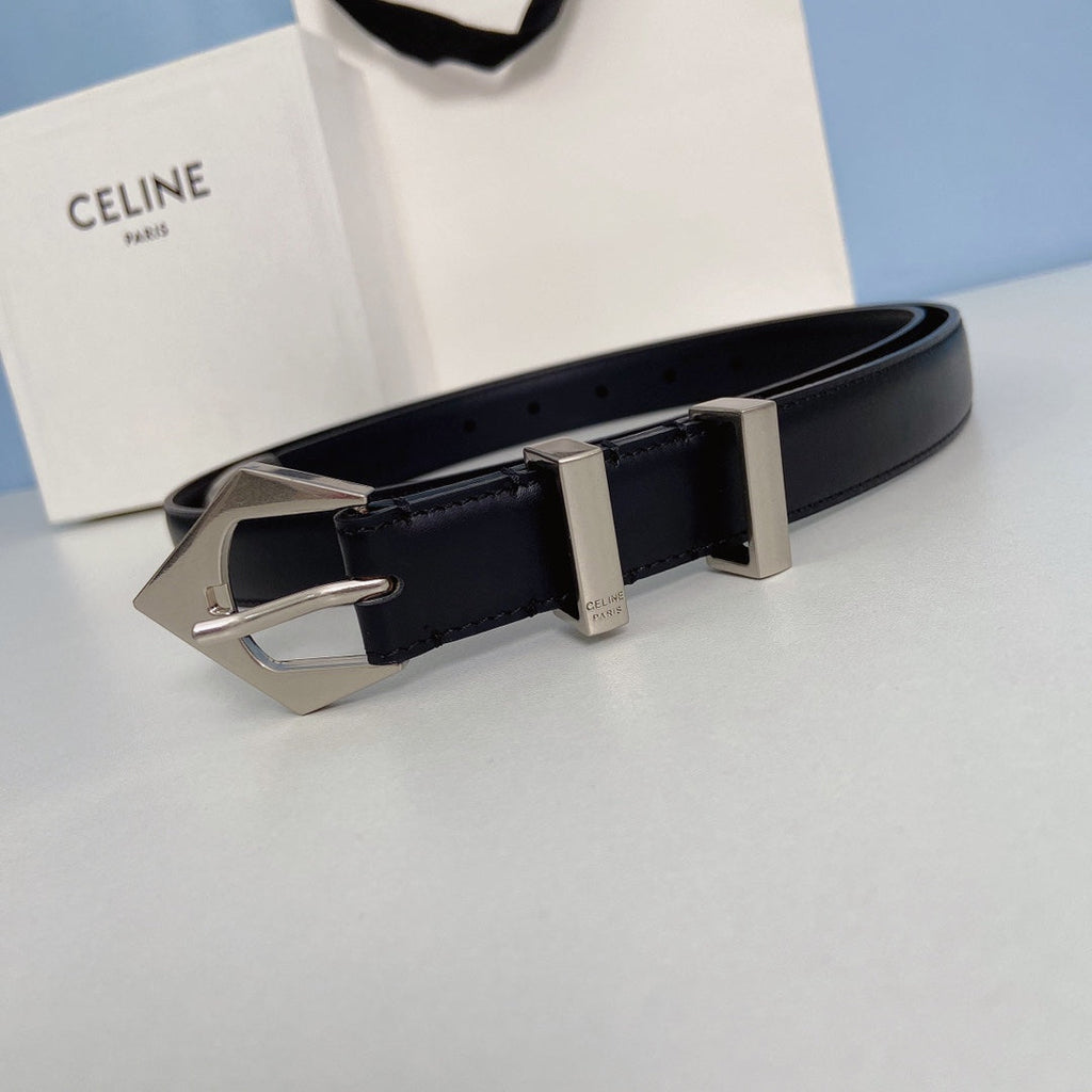 CELINE Medium Spike Belt 25mm Black Calfskin Loop Silver Silver Finishing