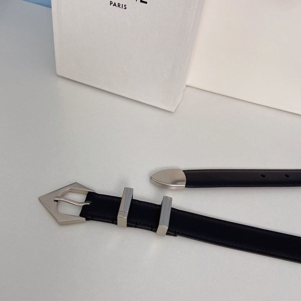 CELINE Medium Spike Belt 25mm Black Calfskin Loop Silver Silver Finishing