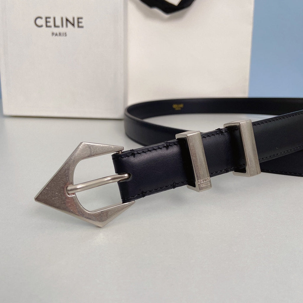 CELINE Medium Spike Belt 25mm Black Calfskin Loop Silver Silver Finishing