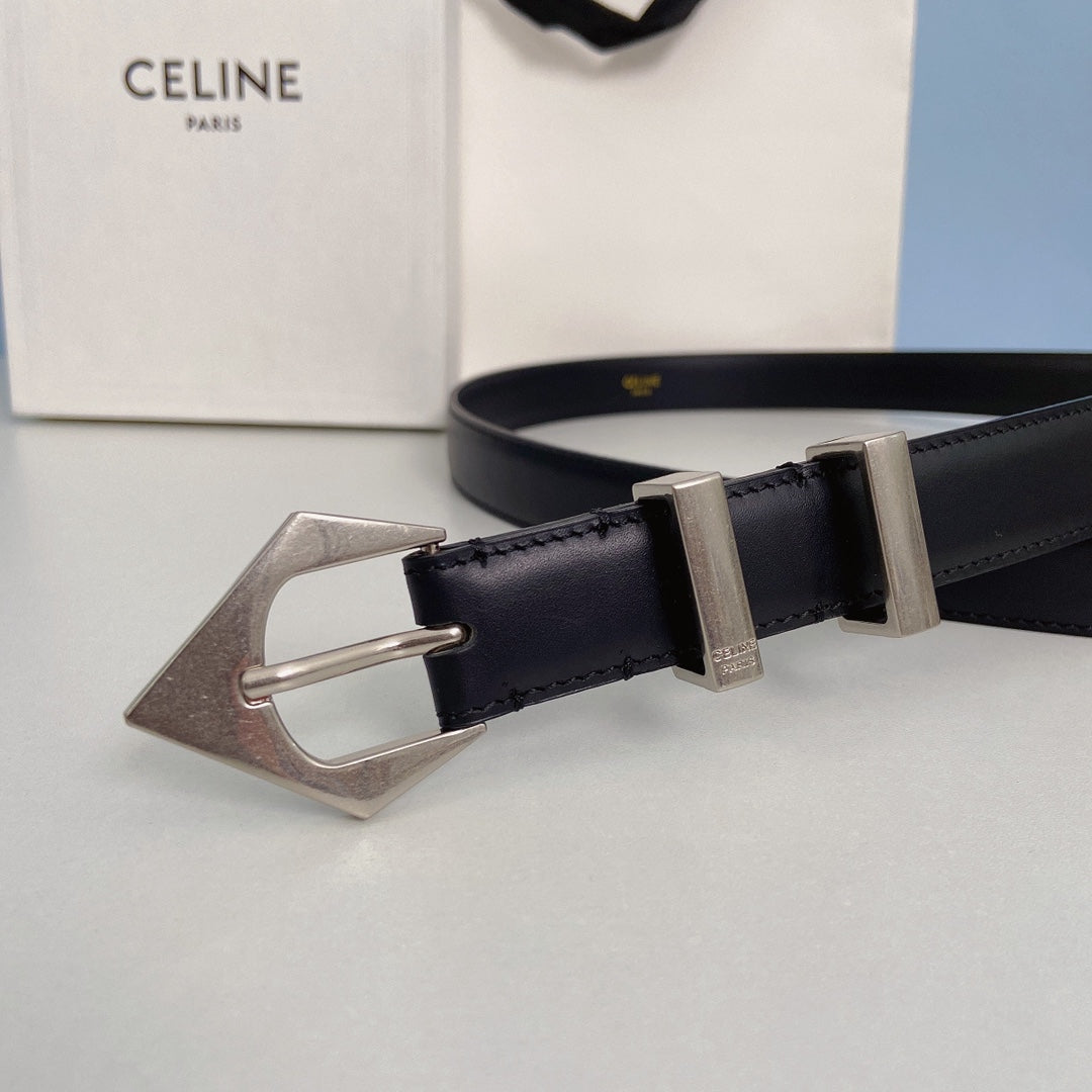 CELINE Medium Spike Belt 25mm Black Calfskin Loop Silver Silver Finishing