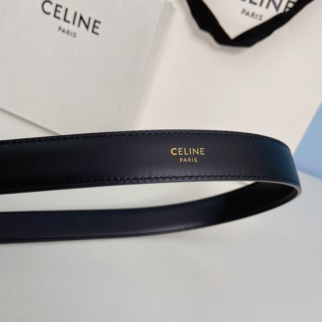 CELINE Medium Spike Belt 25mm Black Calfskin Loop Silver Silver Finishing