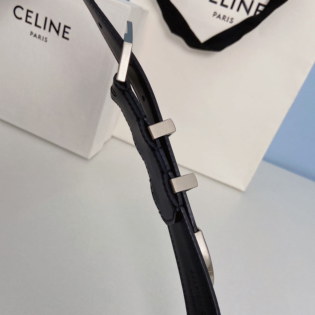 CELINE Medium Spike Belt 25mm Black Calfskin Loop Silver Silver Finishing