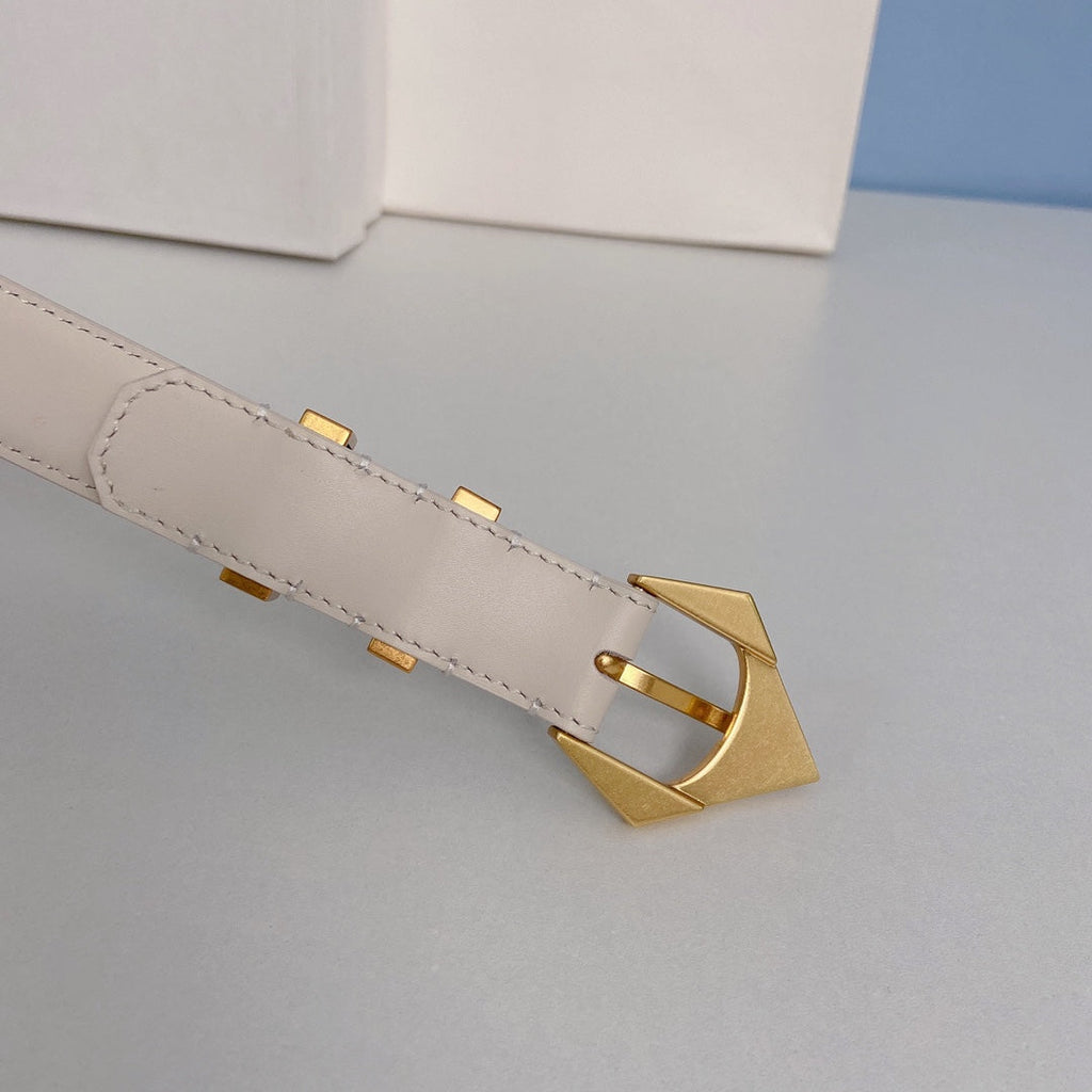 CELINE Medium Spike Belt 25mm White Calfskin Loop Gold Gold Finishing