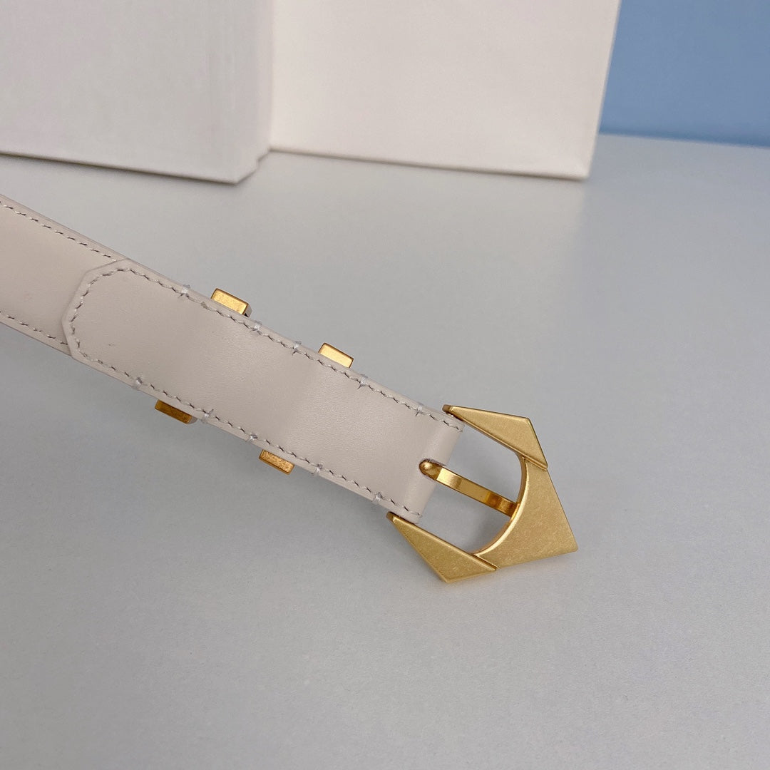 CELINE Medium Spike Belt 25mm White Calfskin Loop Gold Gold Finishing