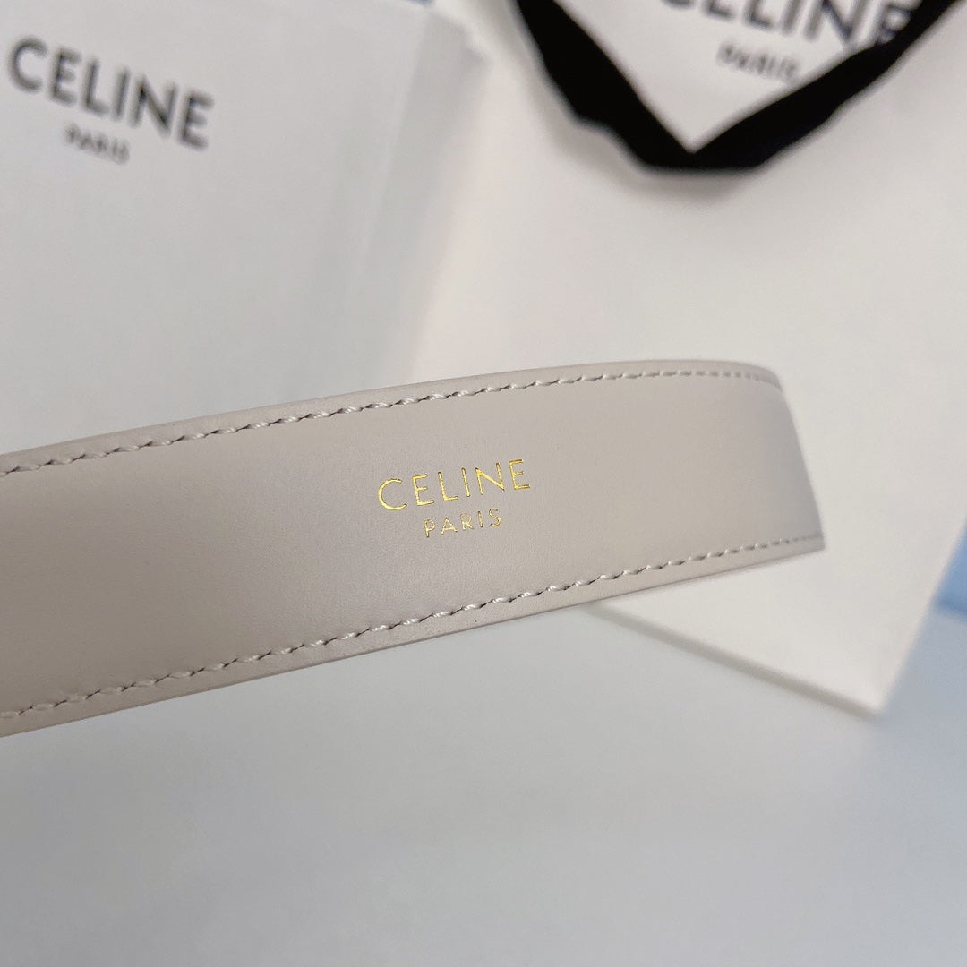 CELINE Medium Spike Belt 25mm White Calfskin Loop Gold Gold Finishing