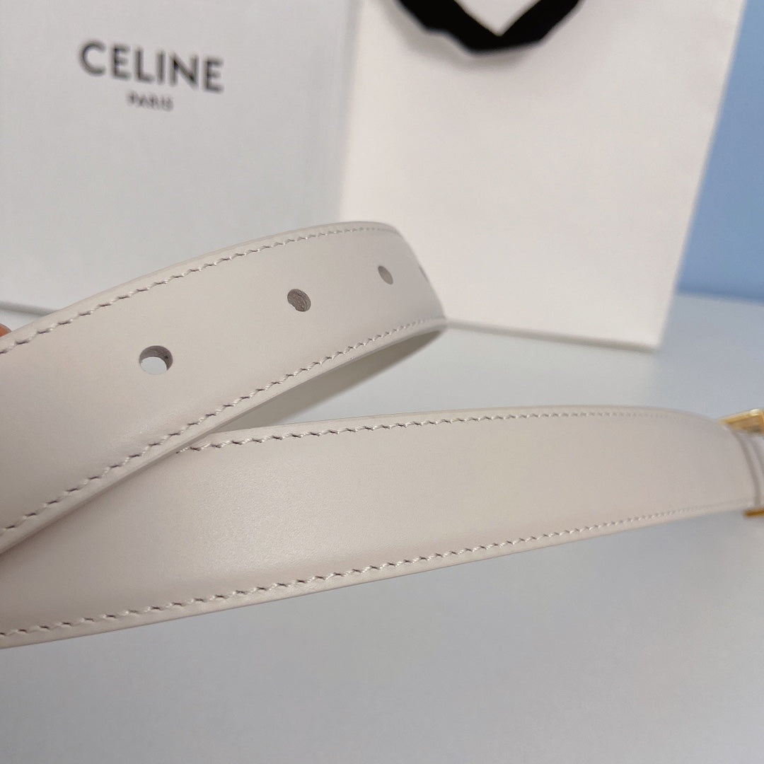 CELINE Medium Spike Belt 25mm White Calfskin Loop Gold Gold Finishing