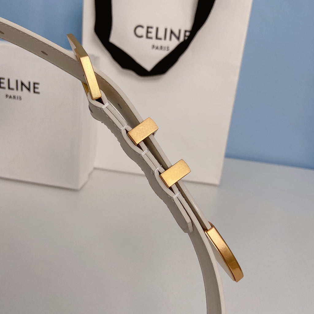 CELINE Medium Spike Belt 25mm White Calfskin Loop Gold Gold Finishing