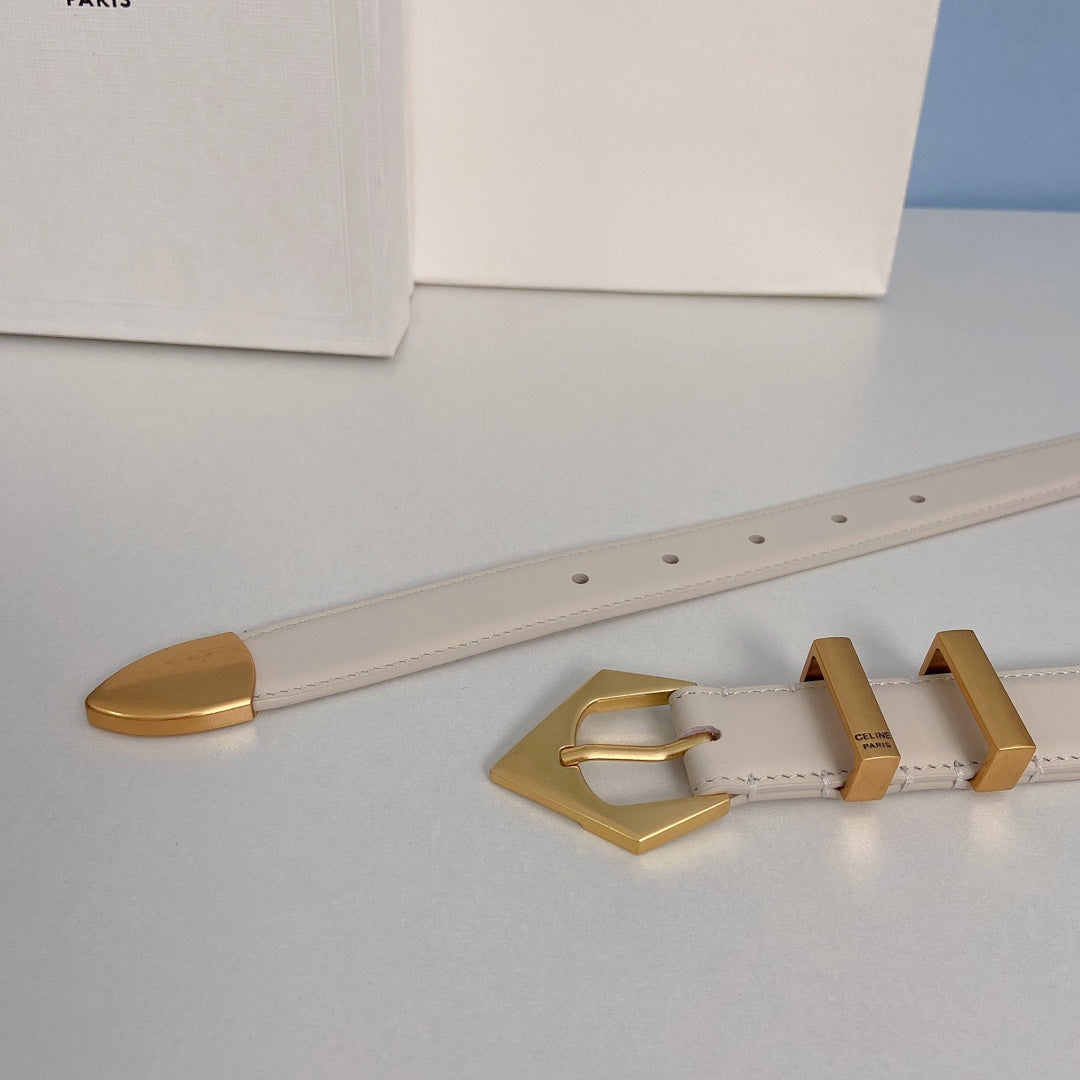 CELINE Medium Spike Belt 25mm White Calfskin Loop Gold Gold Finishing