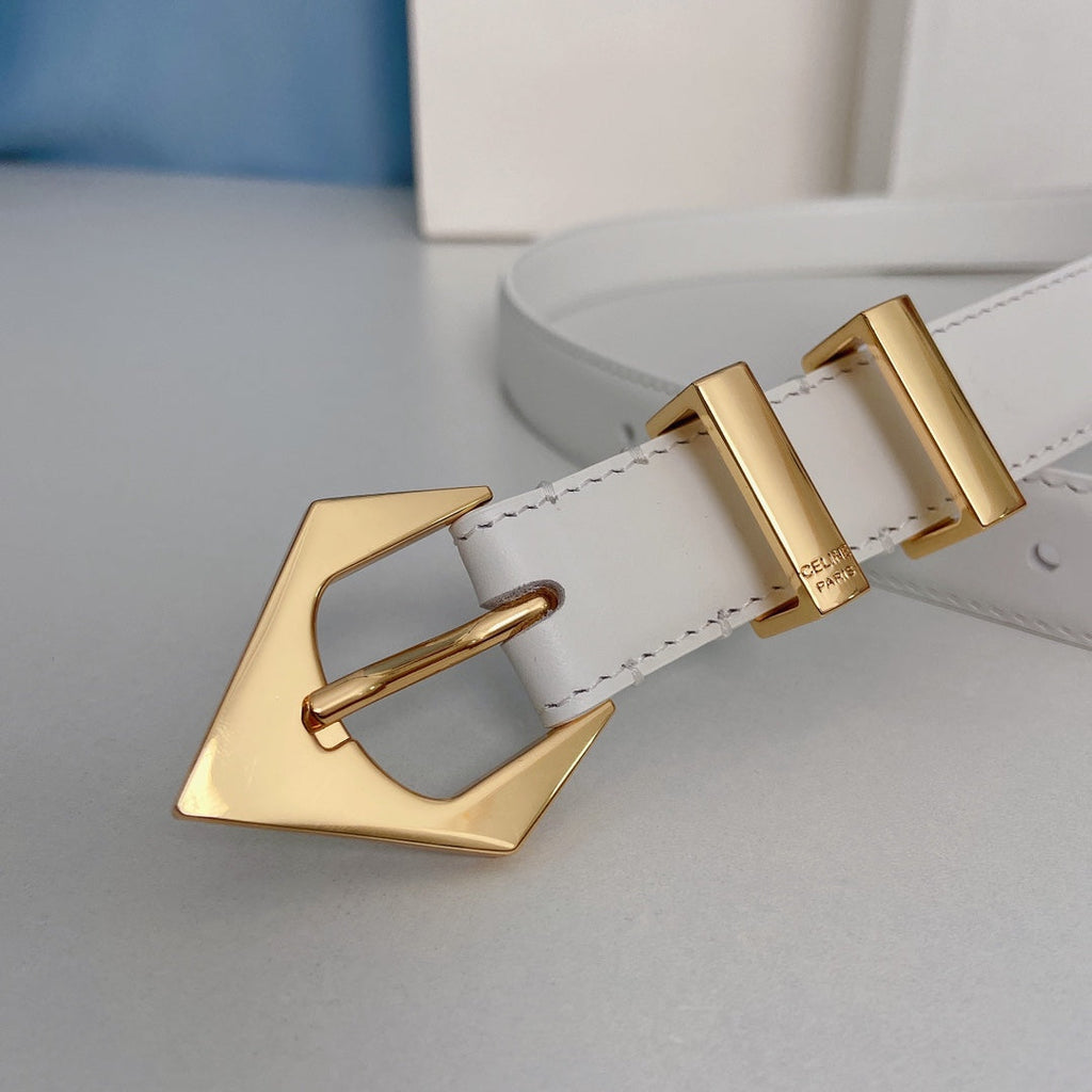 CELINE Medium Spike Belt 25mm White Calfskin Loop Gold Ghw
