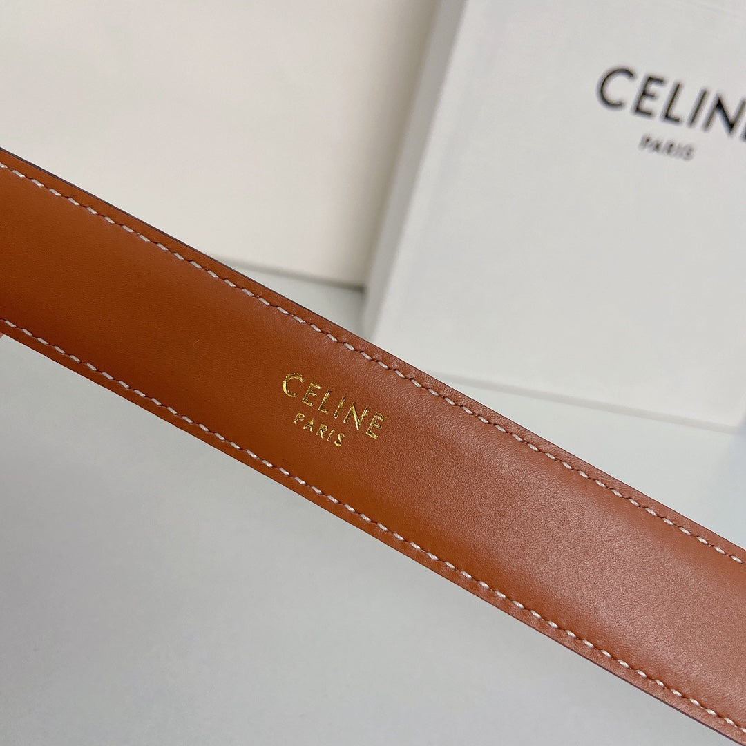 CELINE Medium Spike Belt 25mm Tan Calfskin Loop Silver Shw