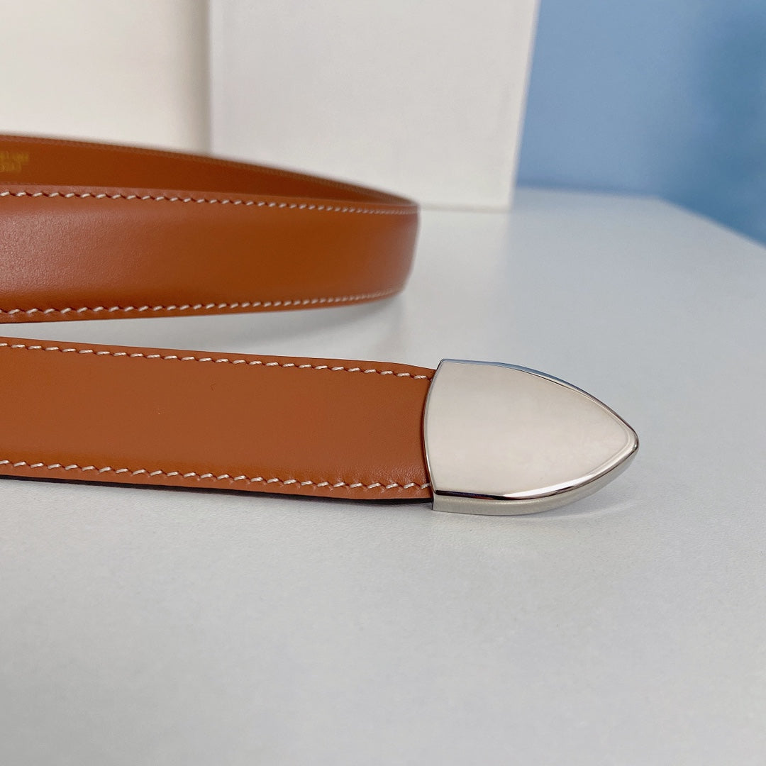 CELINE Medium Spike Belt 25mm Tan Calfskin Loop Silver Shw