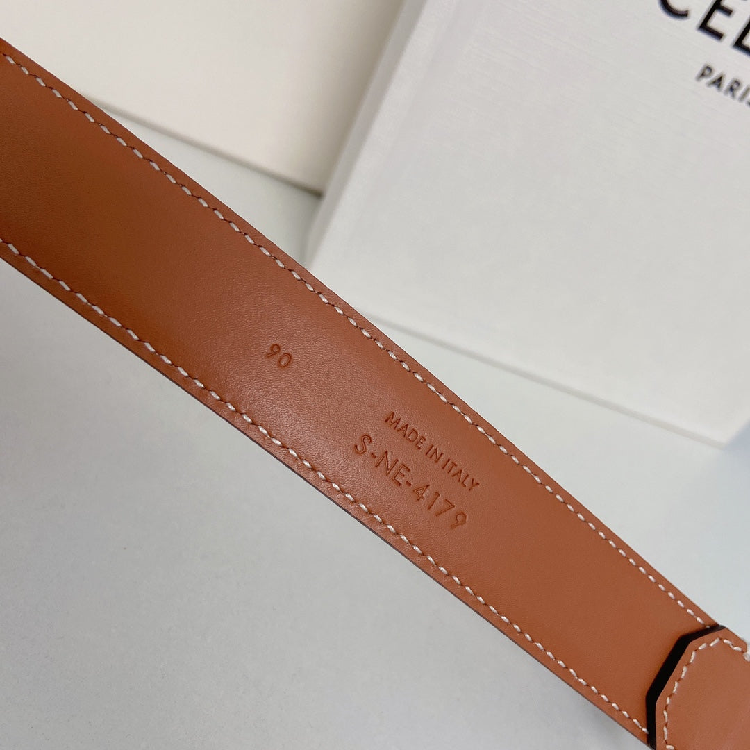 CELINE Medium Spike Belt 25mm Tan Calfskin Loop Silver Shw