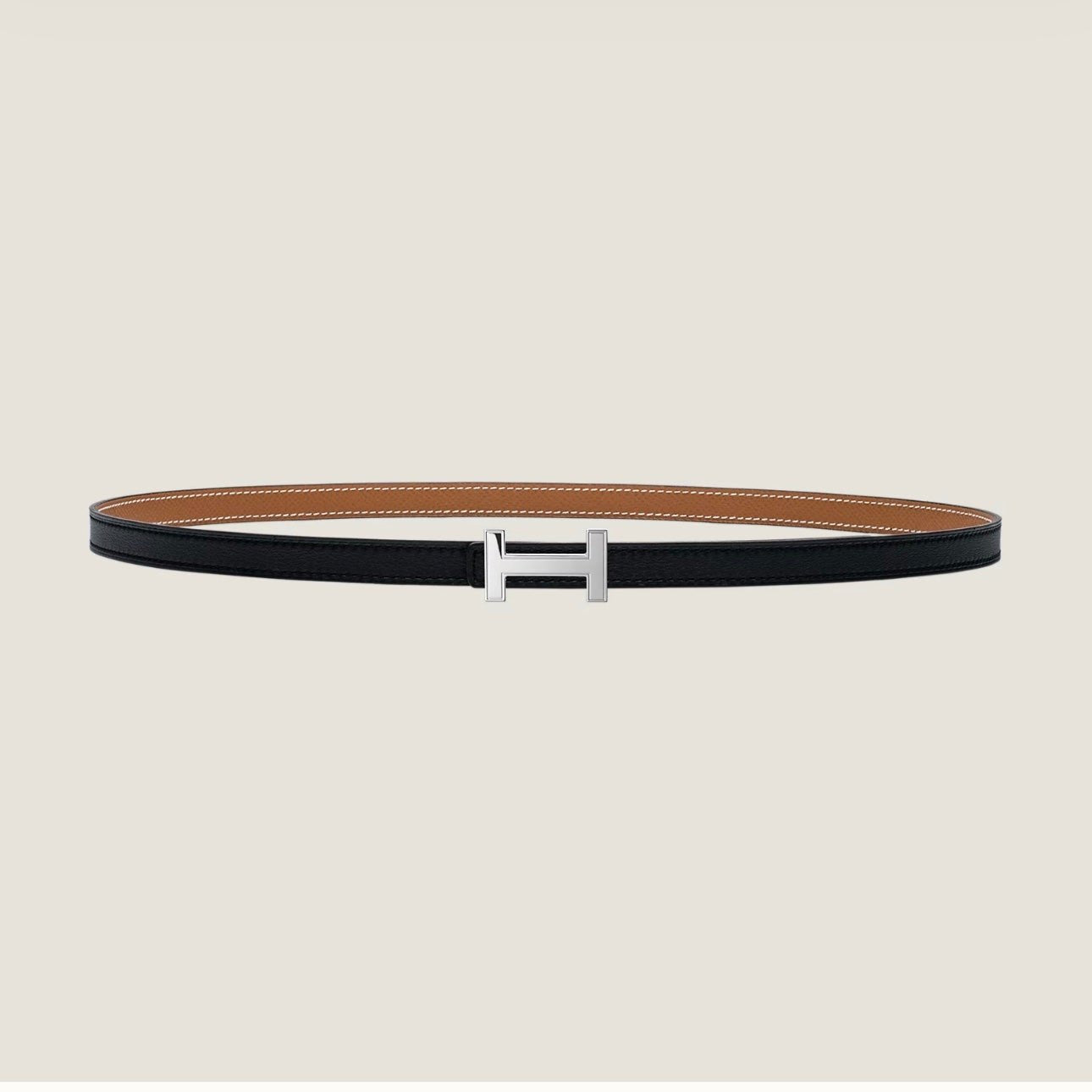 HERMES FOCUS BUCKLE & REVERSIBLE TAWNY BROWN AND BLACK LEATHER STRAP 13MM SILVER HARDWARE