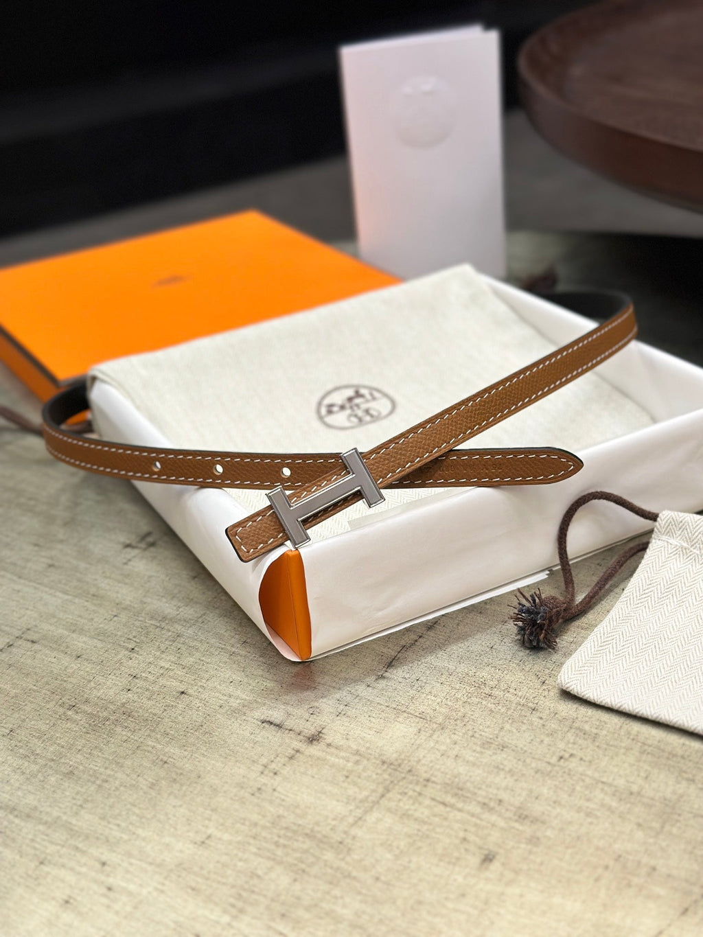 HERMES FOCUS BUCKLE & REVERSIBLE TAWNY BROWN AND BLACK LEATHER STRAP 13MM SILVER HARDWARE