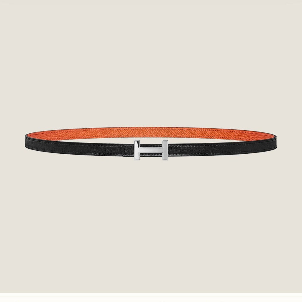 HERMES FOCUS BUCKLE & REVERSIBLE ORANGE AND BLACK LEATHER STRAP 13MM SILVER HARDWARE