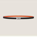 HERMES FOCUS BUCKLE & REVERSIBLE ORANGE AND BLACK LEATHER STRAP 13MM SILVER HARDWARE