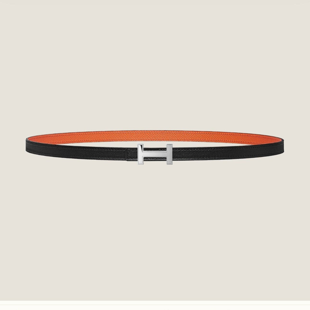 HERMES FOCUS BUCKLE & REVERSIBLE ORANGE AND BLACK LEATHER STRAP 13MM SILVER HARDWARE
