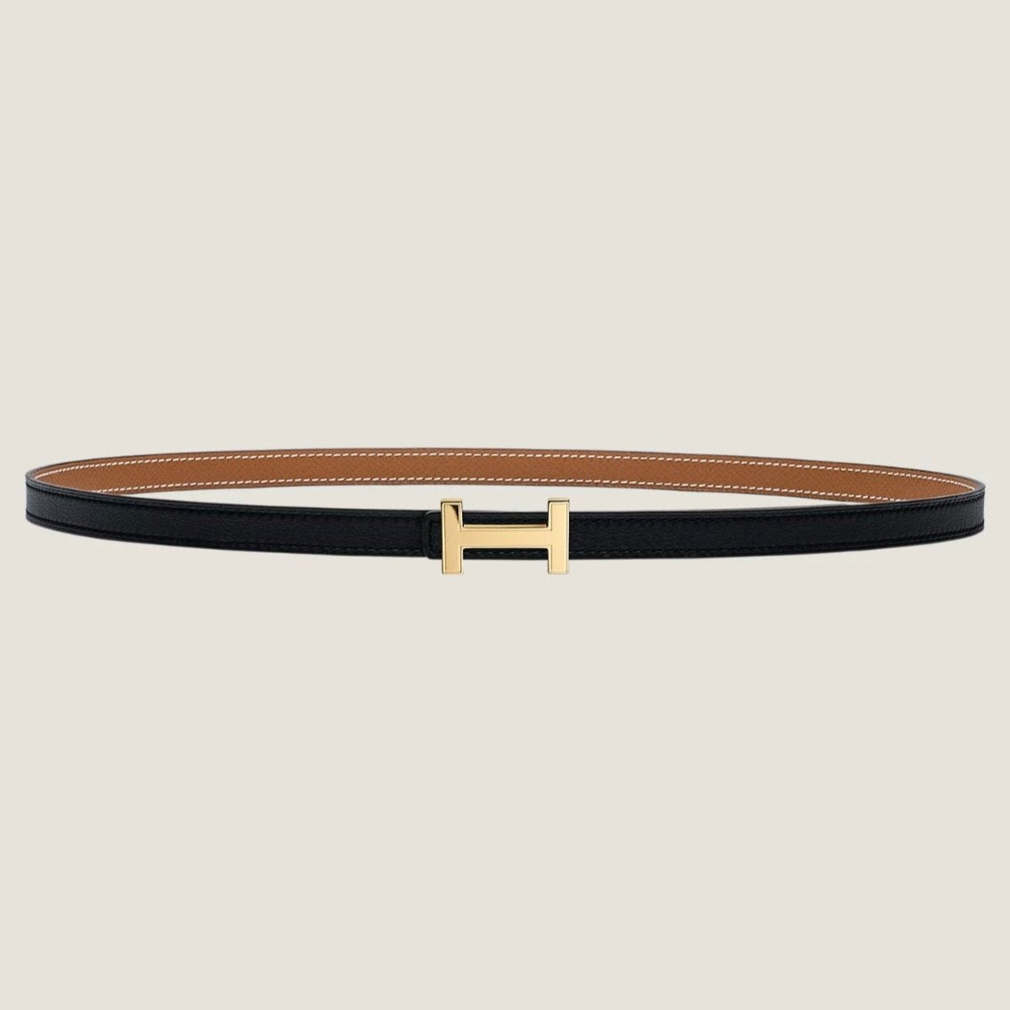 HERMES FOCUS BUCKLE & REVERSIBLE TAWNY BROWN AND BLACK LEATHER STRAP 13MM GOLD HARDWARE
