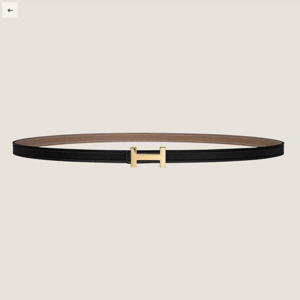HERMES FOCUS BUCKLE & REVERSIBLE BLACK AND KHAKI BROWN LEATHER STRAP 13MM GOLD HARDWARE