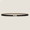 HERMES FOCUS BUCKLE & REVERSIBLE BLACK AND KHAKI BROWN LEATHER STRAP 13MM GOLD HARDWARE
