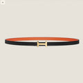 HERMES FOCUS BUCKLE & REVERSIBLE BLACK AND ORANGE LEATHER STRAP 13MM GOLD HARDWARE