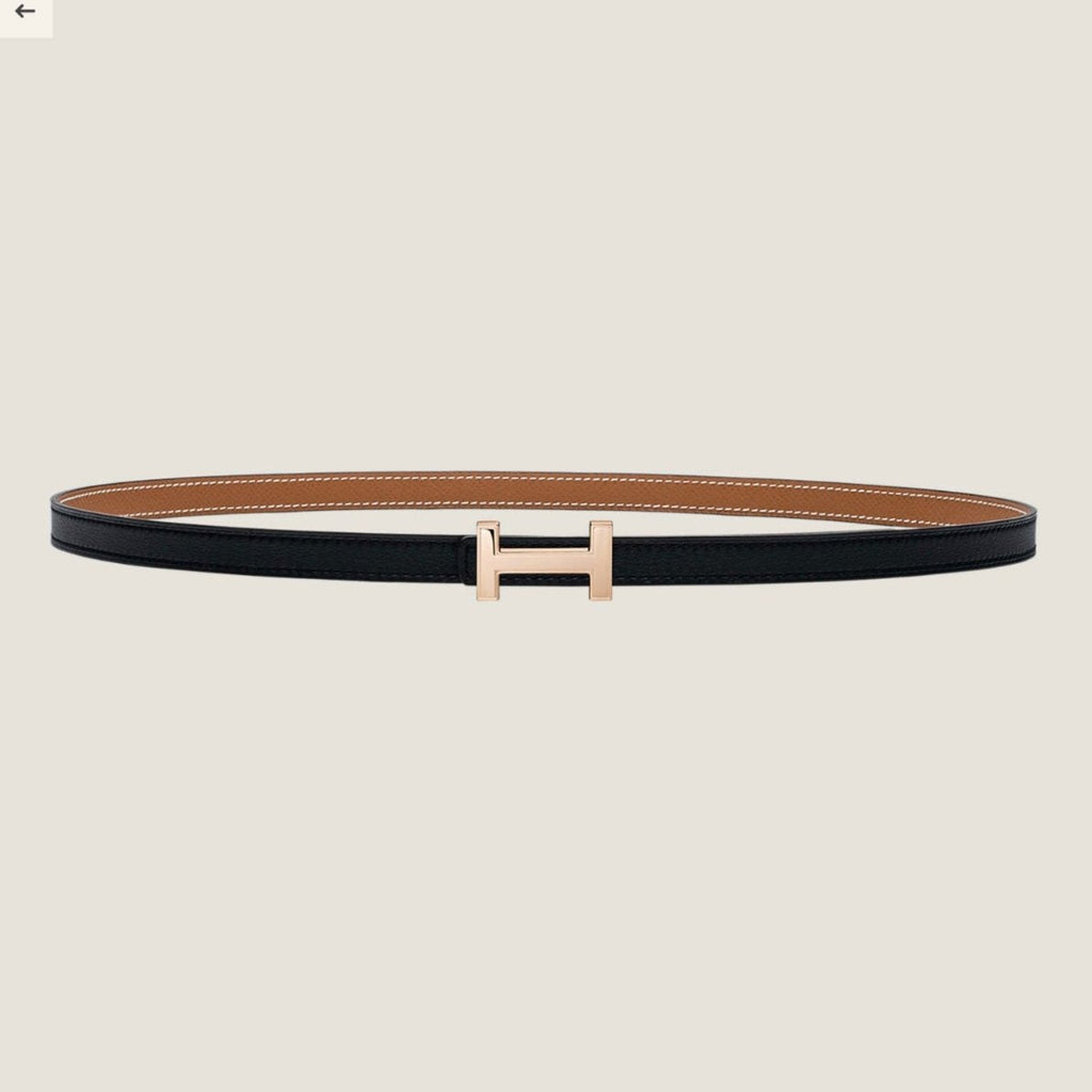 HERMES FOCUS BUCKLE & REVERSIBLE BLACK AND TAWNY BROWN LEATHER STRAP 13MM COPPER HARDWARE