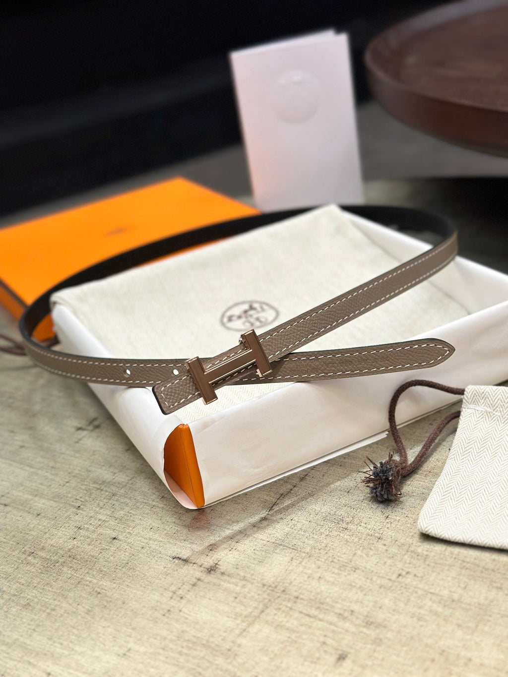 HERMES FOCUS BUCKLE & REVERSIBLE BLACK AND CAMEL BROWN LEATHER STRAP 13MM COPPER HARDWARE