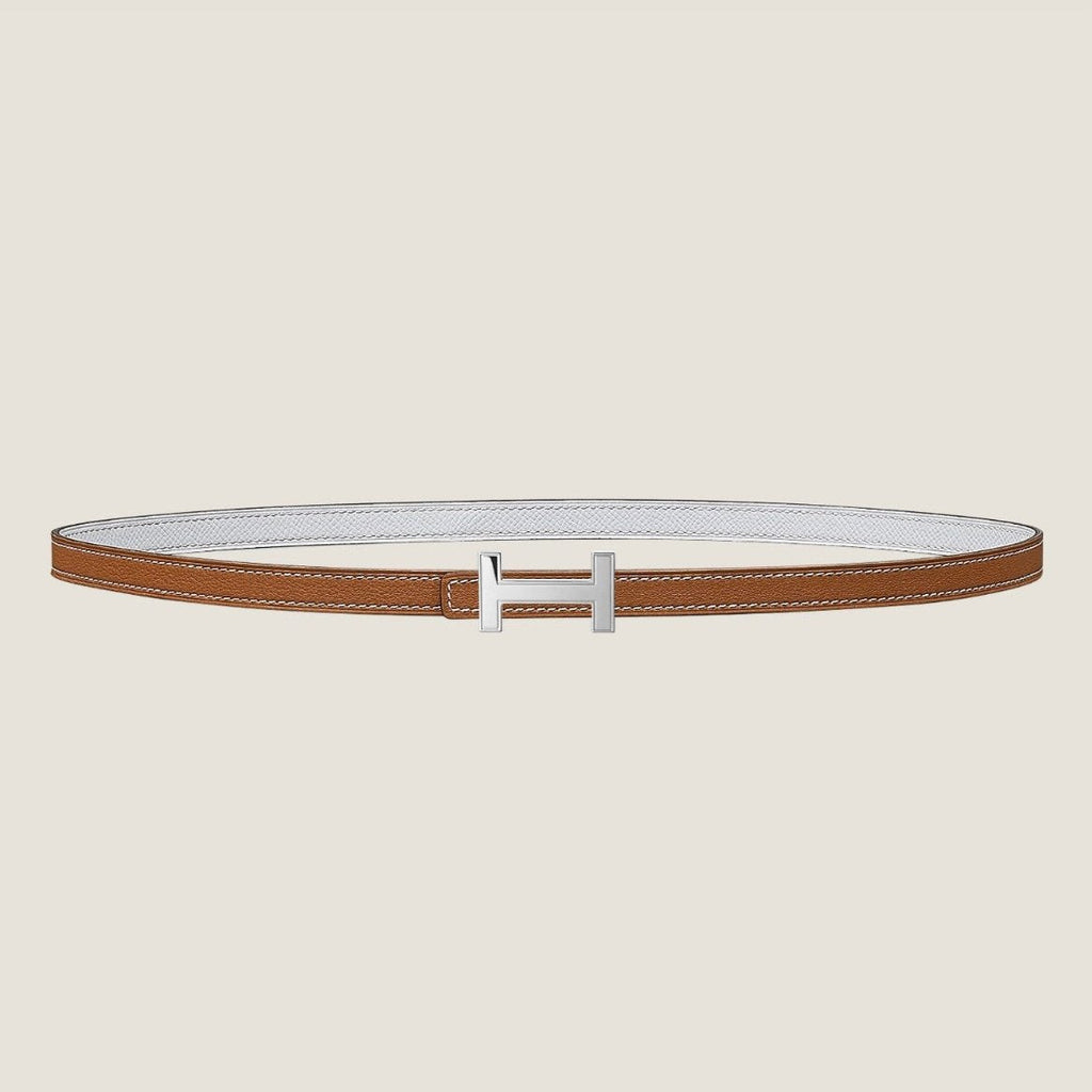 HERMES FOCUS BUCKLE & REVERSIBLE BRONZE BROWN AND WHITE LEATHER STRAP 13MM SILVER HARDWARE