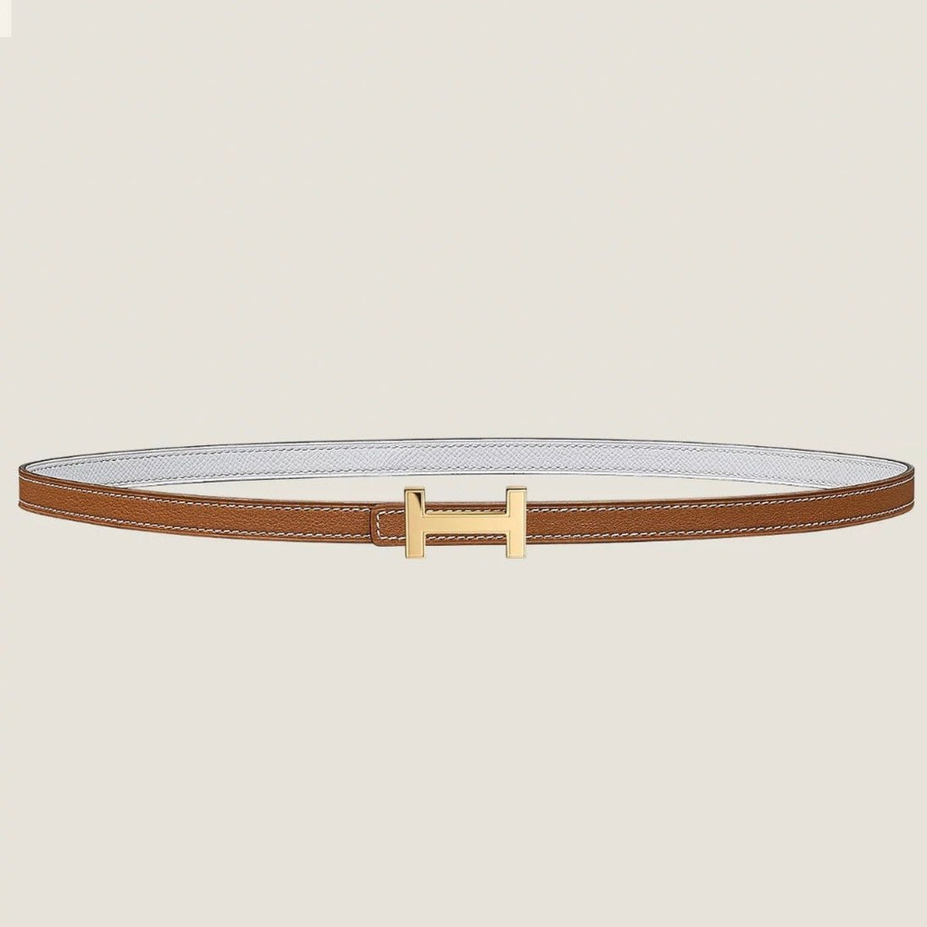 HERMES FOCUS BUCKLE & REVERSIBLE BRONZE BROWN AND WHITE LEATHER STRAP 13MM GOLD HARDWARE