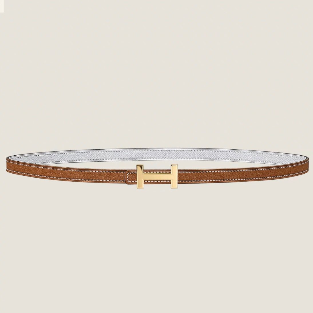 HERMES FOCUS BUCKLE & REVERSIBLE BRONZE BROWN AND WHITE LEATHER STRAP 13MM GOLD HARDWARE